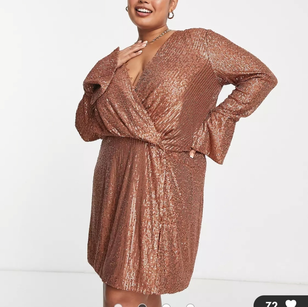 ASOS DESIGN Curve Embellished Drape Detail Mini Dress with Button Detail in Gold